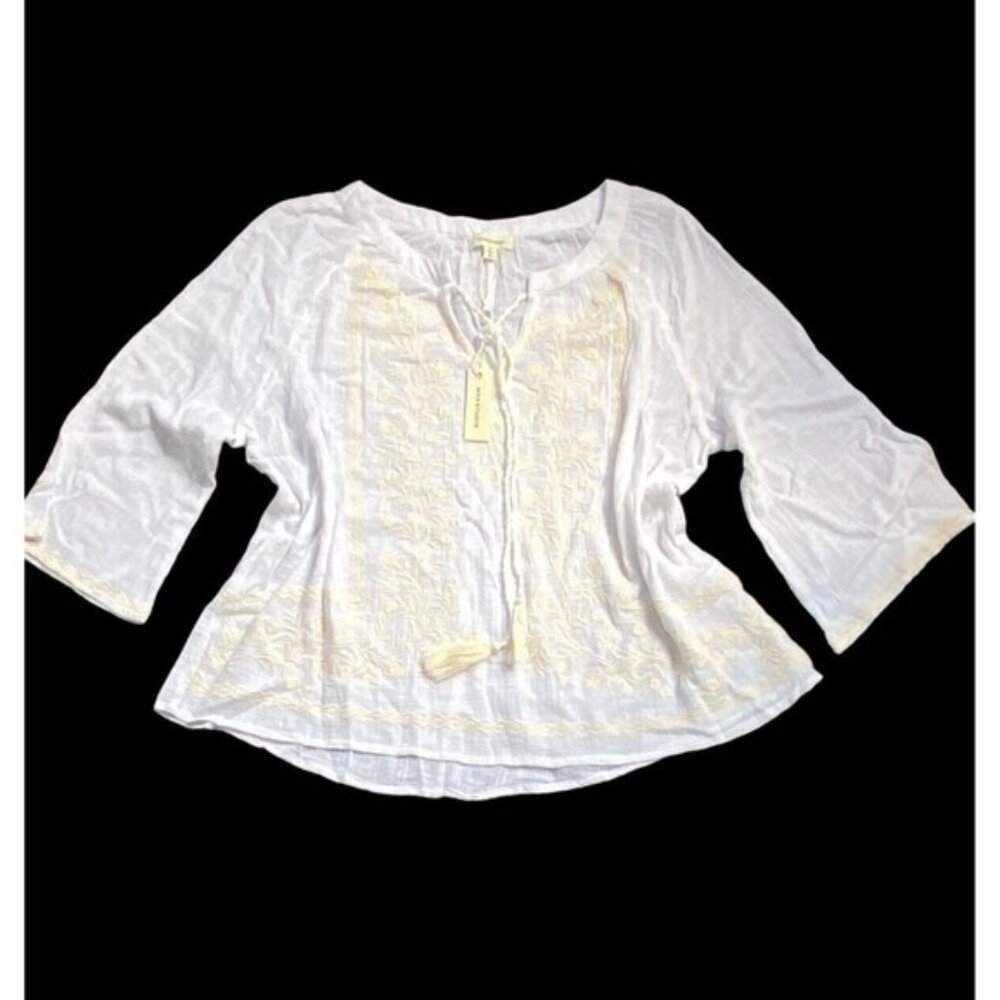 Max Studio Women's Tunic White W/ Ivory Embroidered Boho Top Size Small $88 NWT